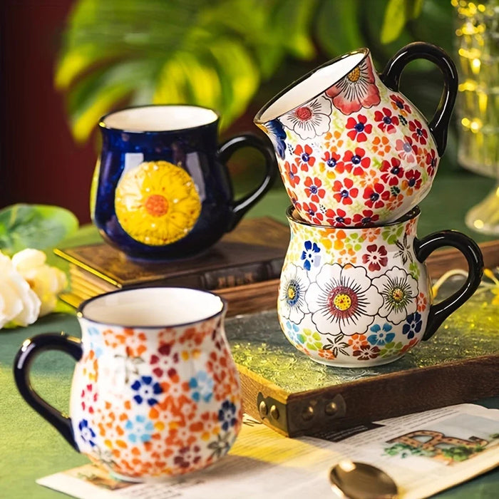 Hand-painted floral ceramic mug