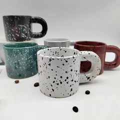 330ml Creative Nordic Ceramic Cup Home Breakfast Milk Oat Cups Splash Ink Wave Dot Mug Irregular Spotted Desig Thick Handle Mugs