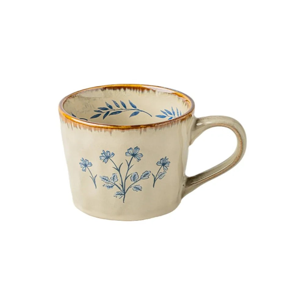 Microwave Safe Ceramic Coffee Cup 385ml Non-slip Exquisite Water Cup Heat-resistant Comfortable Grip Antique Style Mug