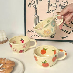 Ceramic Coffee Cup, Hand-made Irregular Flower Milk Tea Cup, Simple Office Mug, Home Breakfast Milk Cup, Kitchen Supplies