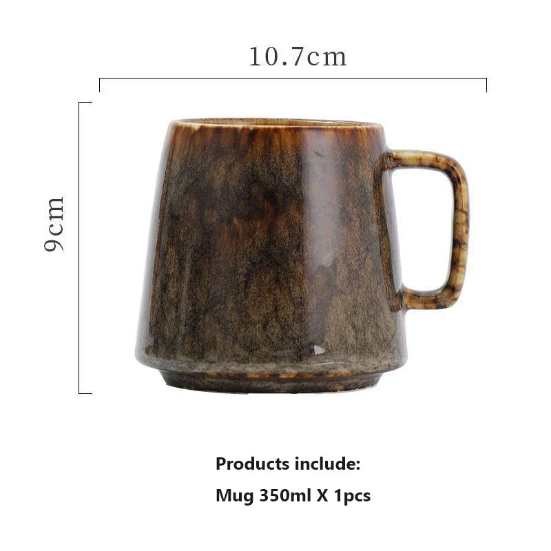 Japanese Vintage Ceramic Mug, High-Capacity Cup, Couple Drinking Home Office Handle, Coffee Tea Cups, Underglaze Color, 350ml
