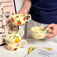 Ceramic Coffee Cup, Hand-made Irregular Flower Milk Tea Cup, Simple Office Mug, Home Breakfast Milk Cup, Kitchen Supplies