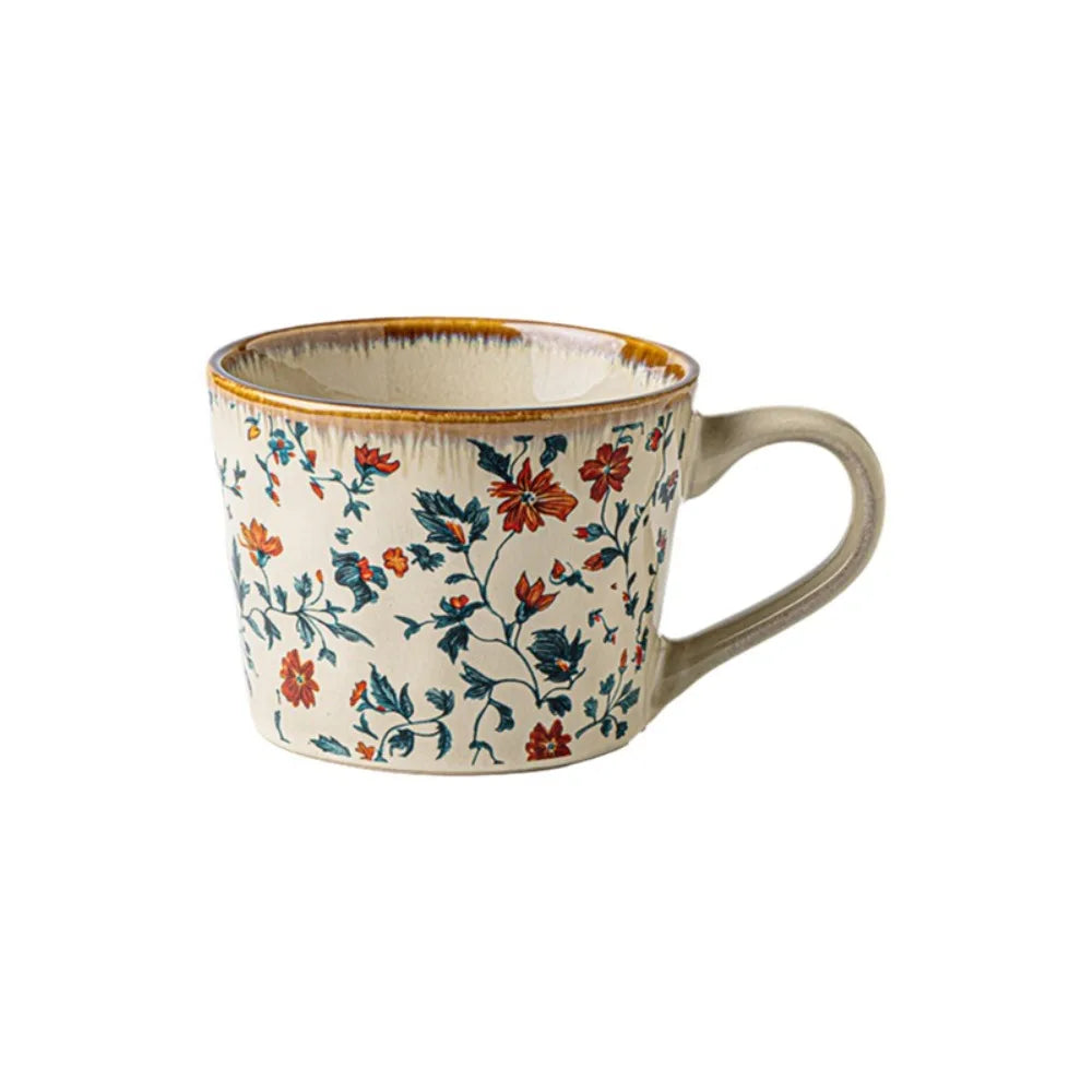 Microwave Safe Ceramic Coffee Cup 385ml Non-slip Antique Style Mug Heat-resistant Comfortable Grip Breakfast Cup Kitchen