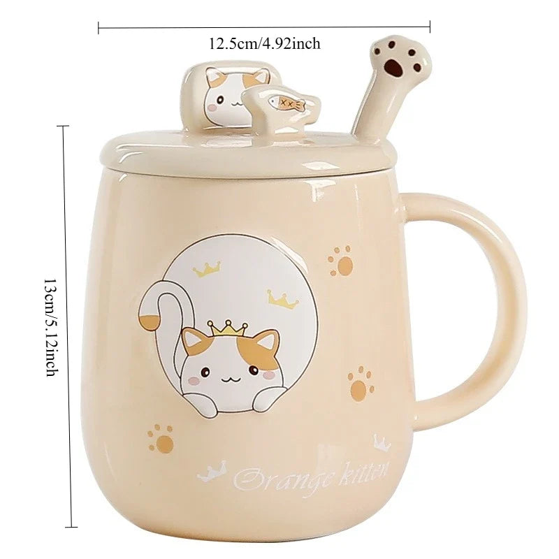 Cat-Themed Ceramic Mug with Lid and Spoon Cartoon Style Perfect for Office or Home Use Coffee Cup Mugs Mug Glass Mug Cup Mugs