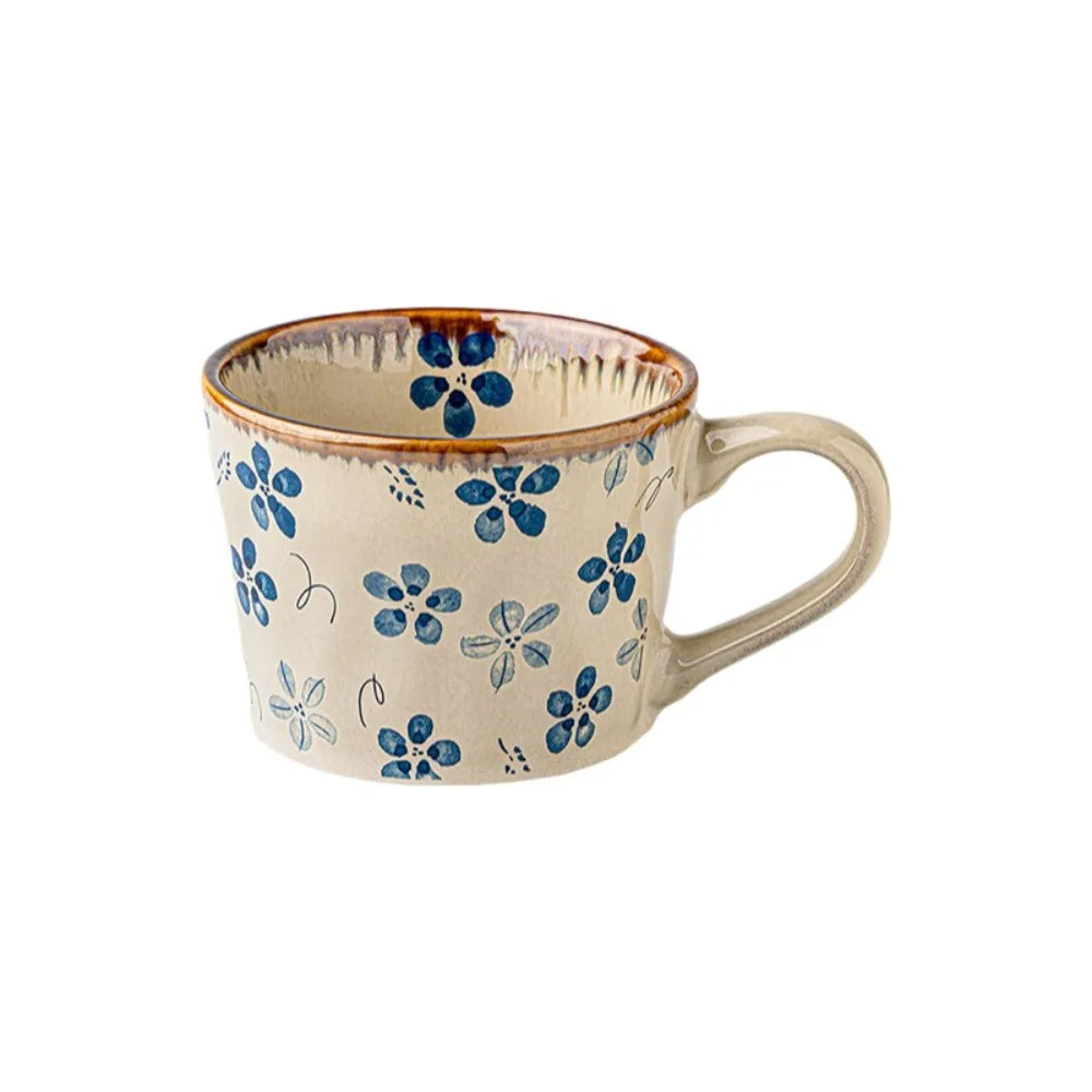 Microwave Safe Ceramic Coffee Cup 385ml Non-slip Exquisite Water Cup Heat-resistant Comfortable Grip Antique Style Mug