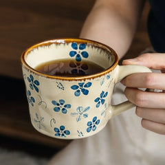 Microwave Safe Ceramic Coffee Cup 385ml Non-slip Exquisite Water Cup Heat-resistant Comfortable Grip Antique Style Mug