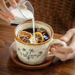 Microwave Safe Ceramic Coffee Cup 385ml Non-slip Exquisite Water Cup Heat-resistant Comfortable Grip Antique Style Mug