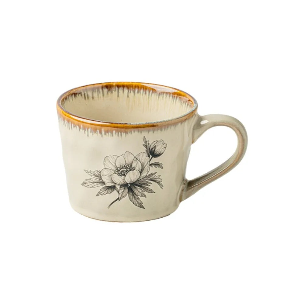 Microwave Safe Ceramic Coffee Cup 385ml Non-slip Exquisite Water Cup Heat-resistant Comfortable Grip Antique Style Mug