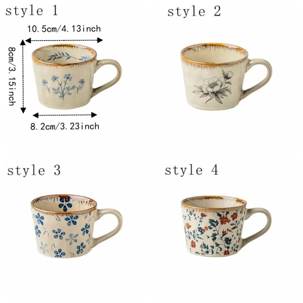 Microwave Safe Ceramic Coffee Cup 385ml Non-slip Exquisite Water Cup Heat-resistant Comfortable Grip Antique Style Mug
