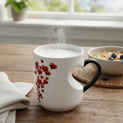 Ceramic Material Heart-Shaped Mug Heart Handle Design Fun Reveal Pattern Magic Ceramic Cup Surprise Design Heat Sensitive