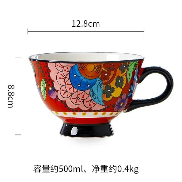Ceramic Breakfast Mug European Pastoral Style Bone China Coffee Mug Creative High Foot Flower Teacup Home Drinkware Water Cup
