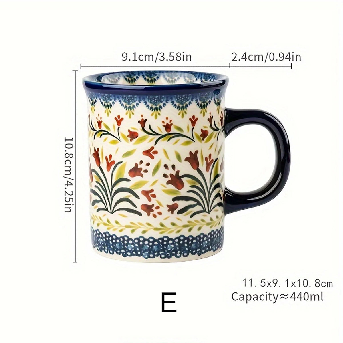 Bohemian Style Ceramic Mug, Hand-Painted Floral Pattern, Microwave Oven Compatible, Suitable for Coffee and Tea Consumption.