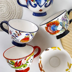 Ceramic Breakfast Mug European Pastoral Style Bone China Coffee Mug Creative High Foot Flower Teacup Home Drinkware Water Cup